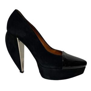 LANVIN Suede Patent Leather Platform Heel Pumps 37